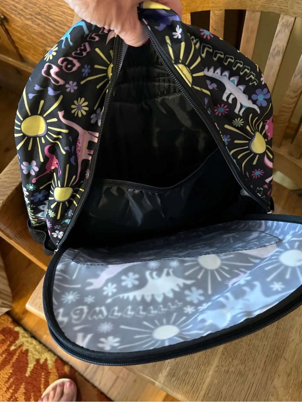 Wonder Nation Kids Black Backpack with Pastel Pink Dinosaurs and Sun Print NEW